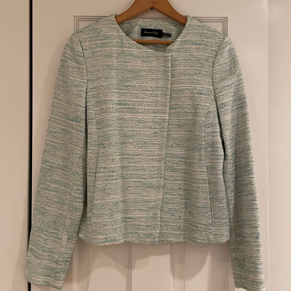 Massimo Dutti tweed jacket jn metallic turquoise